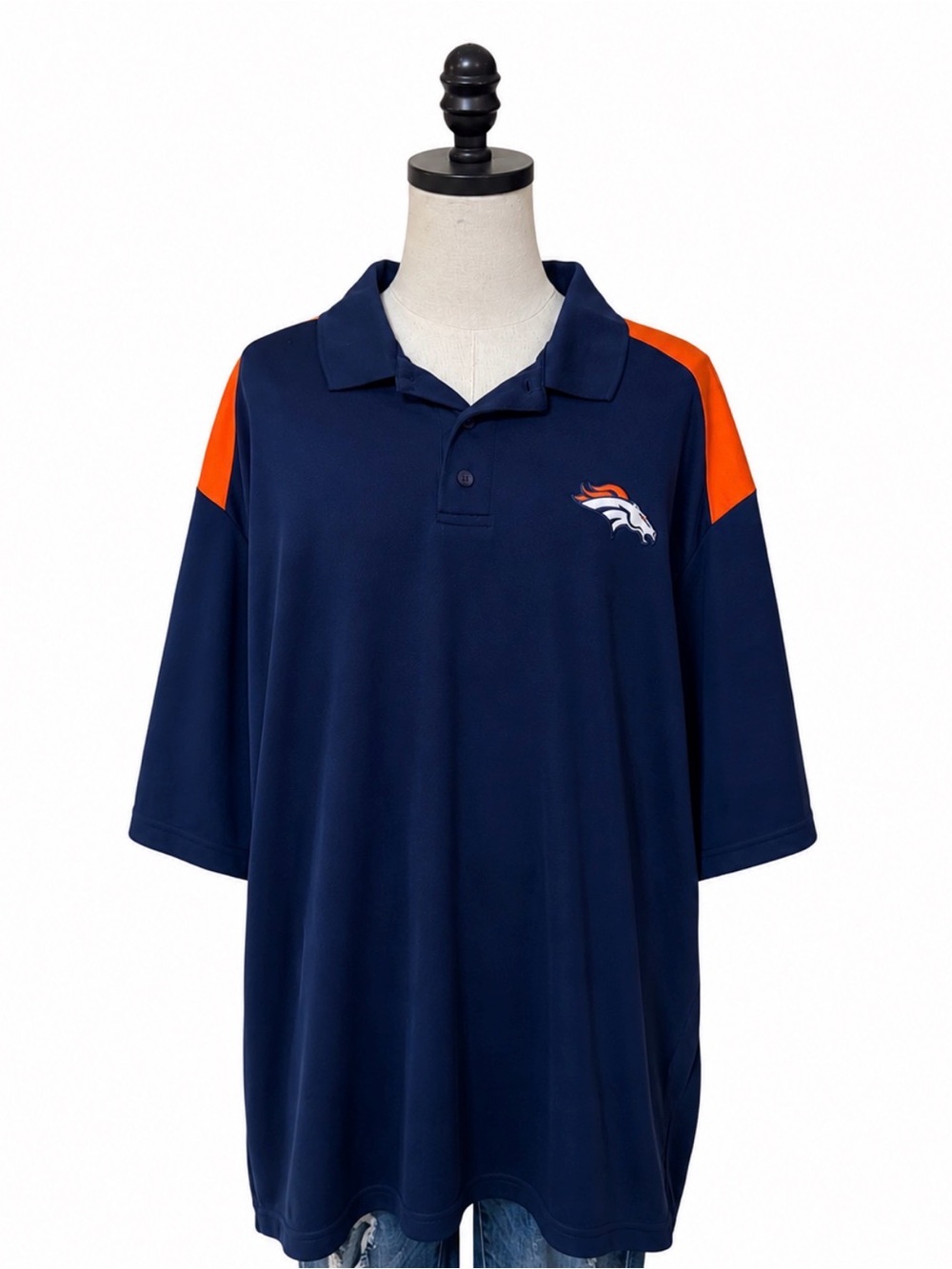 Denver Broncos NFL Team Apparel Polo Shirt Men’s XXL Navy Orange Performance